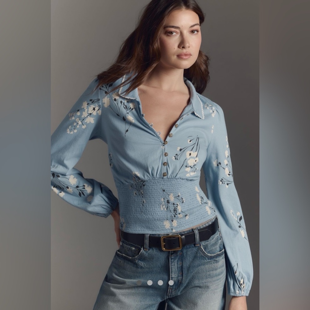 Floral Maeve Smocked Buttondown Top
